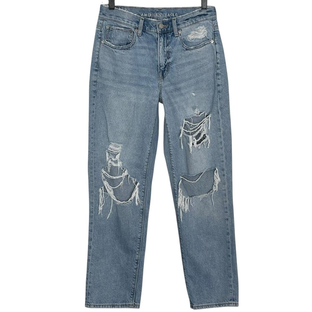 American Eagle 90s Straight Jean Sz 6 Short Mid Rise Denim Distressed Streetwear